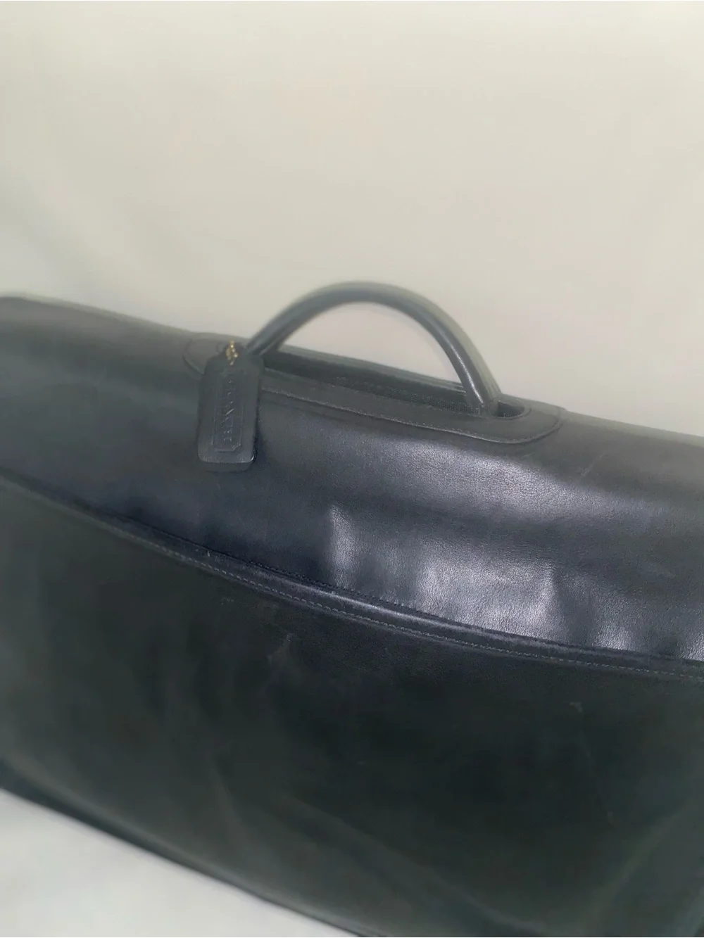 Coach Black Leather Briefcase with Brass Accents